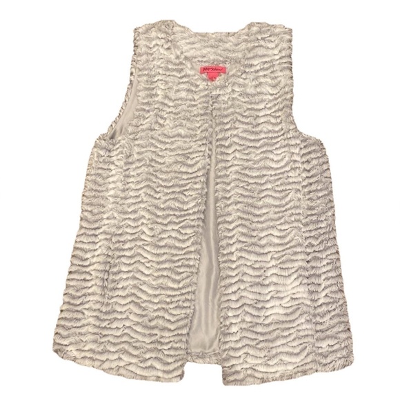 BETSY JOHNSON White Silver Gray Faux Fur Sleeveless Mobwife Retro Glam Vest L - Picture 16 of 16